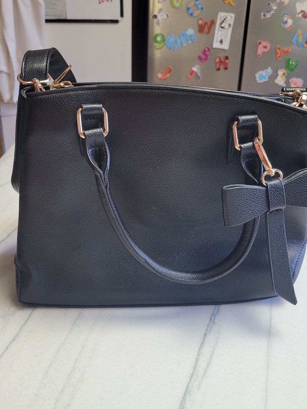 Source Unknown Black Satchel with Bow and Gold Hardware